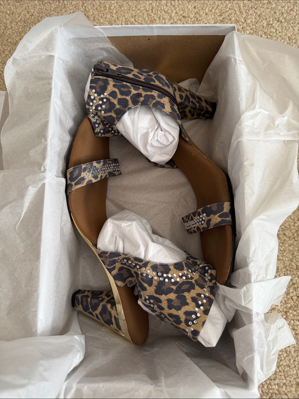 Onex Leopard Print Dance Shoes with Stud Detail - Brown and Gold